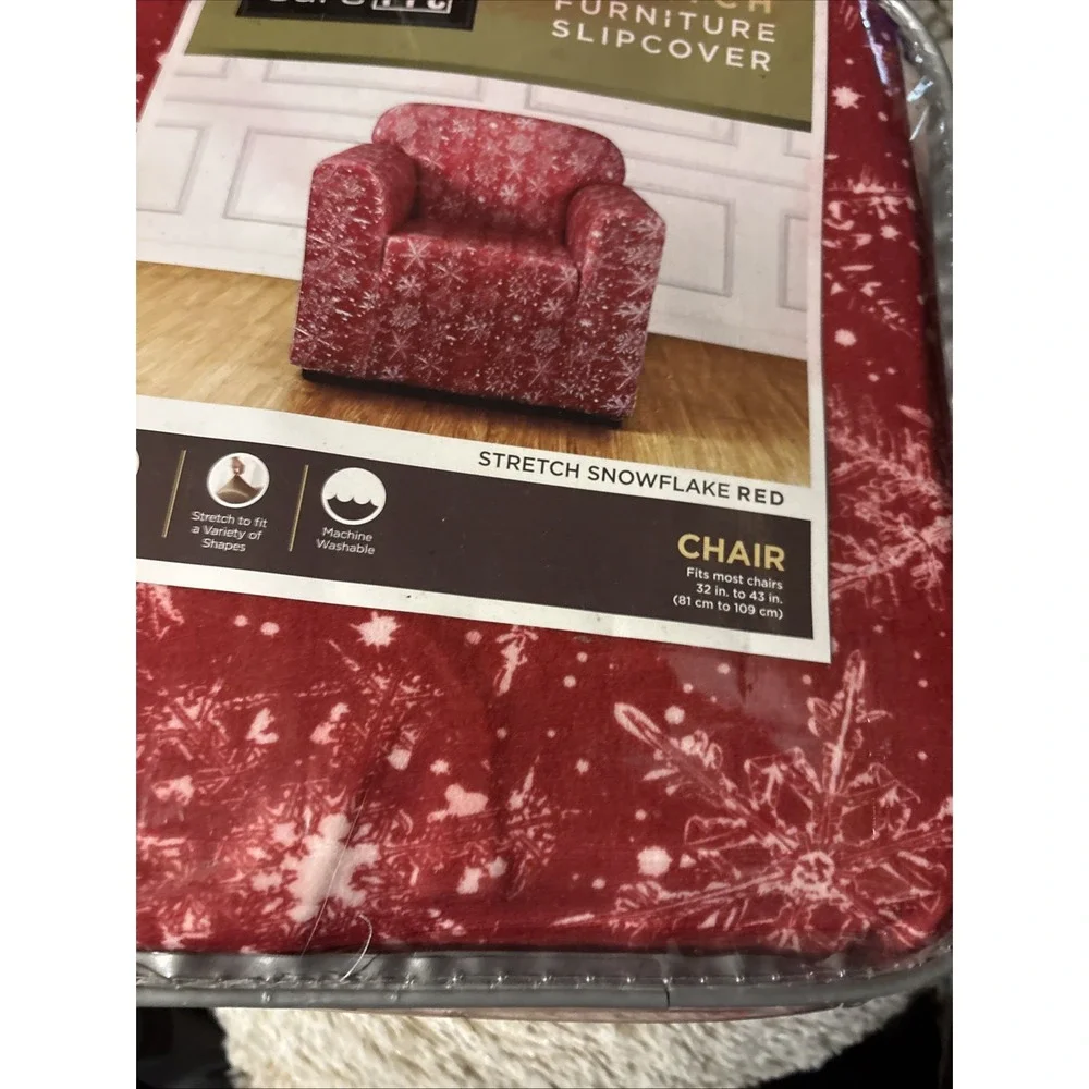 Sure Fit Stretch Snowflake Red 1 Piece Chair Furniture Slipcover Cover NEW
